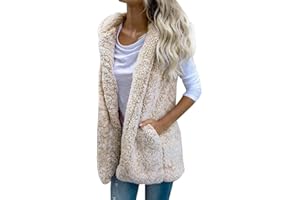 Womens Sleeveless Sherpa Vest with Pockets Lapel Sweater Open Front Fleece Cardigan Fuzzy Jacket Coat Cardigan