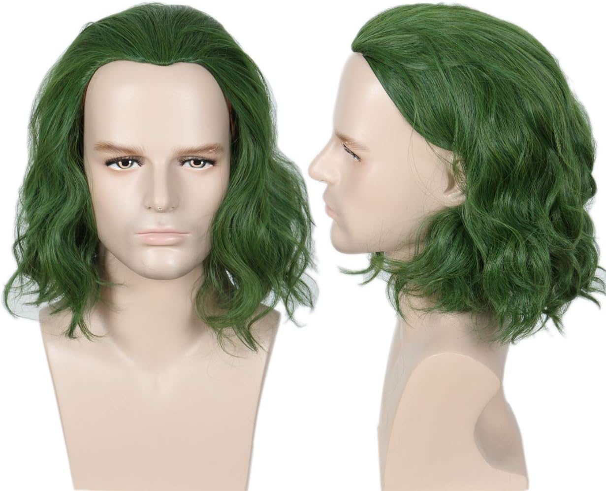 Linfairy Short Green Clown Wig Halloween Cosplay Costume Curly Wig for Men