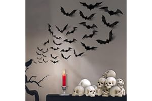 FILMHOO 88 Pcs Halloween Decorations Indoor PVC 3D Scary Bats Wall Decor DIY Halloween Bat Decoration Stickers for Home Decor Bathroom Indoor Party Supplies