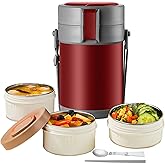 82oz Thermo Container For Hot Food, 3 Tier Wide Mouth Insulated Stackable Food Container, lunch box for Work Office Outdoors Picnic (RED)