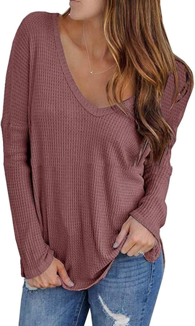 Official Quality Rrive Womens V Neck Solid Waffler Blouse Loose Fit Long Sleeve T Shirt Top At Women S Clothing Store Online Shopg And Fashion Store Sudpla It