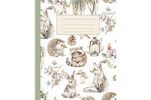 Composition Notebook: Cute Watercolor Woodland Animals incl Fox, Rabbit, Racoon│Wide Ruled Pages│7.5”x9.25”│110 pages│Journal for Adults, Kids, Children, School, Homeschool, Gift, Work, Student