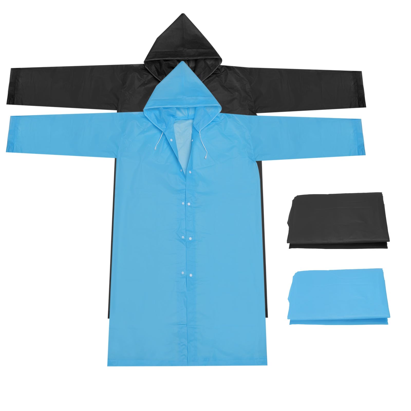 PATIKIL Rain Ponchos for Adults, 2 Pack Lightweight Reusable EVA Impermeable Rain Coat Waterproof Rain Jacket for Men and Women, Black, Blue
