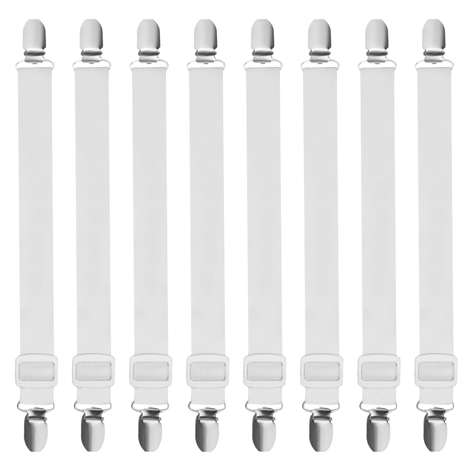 zeyedemo 8PCS Bed Sheet Clips Adjustable Bed Sheet Straps Fasteners from 50cm to180cm Elastic Fitted Sheet Straps Clips Grippers and Mattress Straps for Bedding Mattress Covers Bed Sheets Sofa Cushion