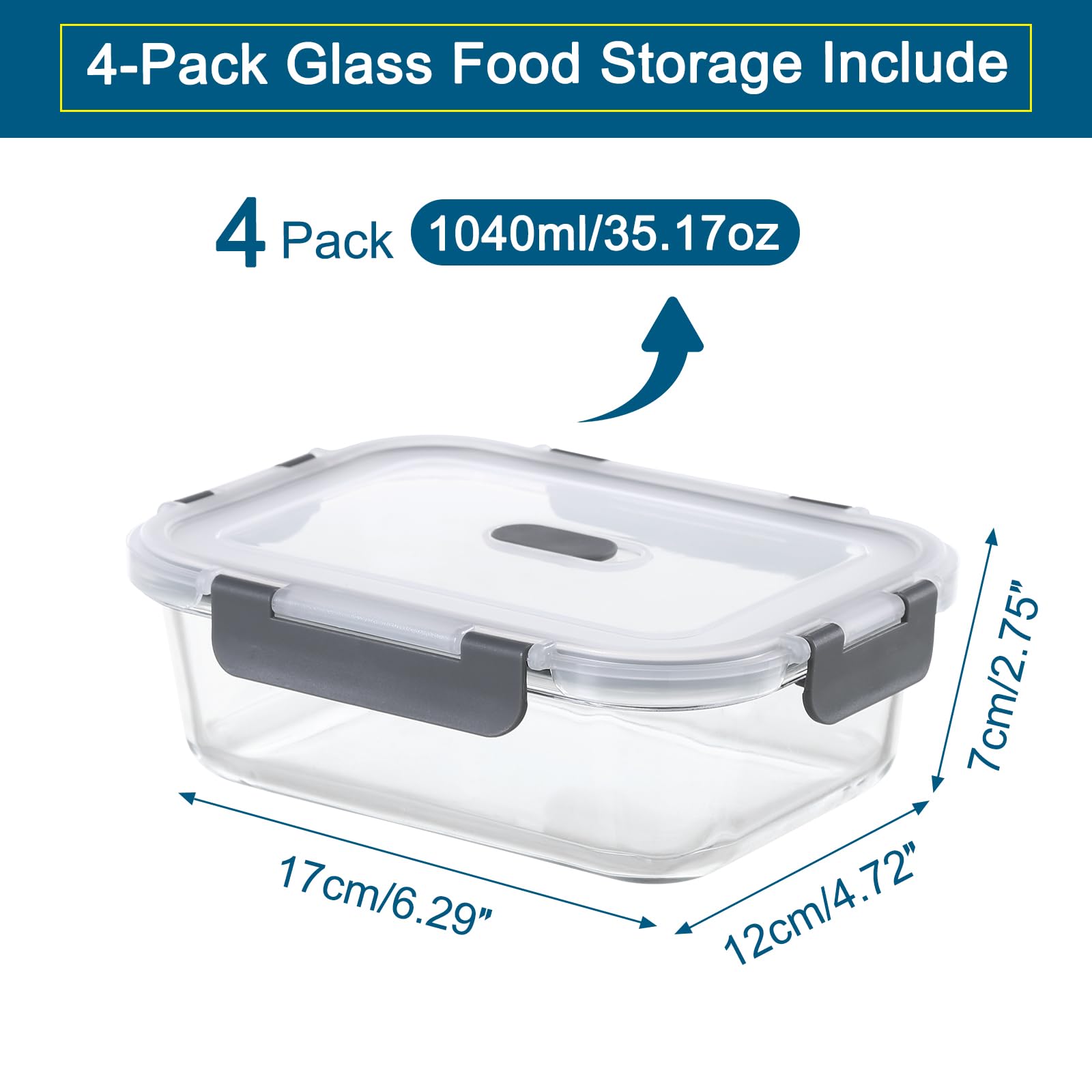 TDSYDS Frischhaltedosen Glas Set für Lebensmittel 8 Stück(4 Behälter + 4 Deckel), Glasbehälter mit Deckel Mikrowellengeschirr Spülmaschinen & Gefrierschrankfreundlich - Meal Prep Boxen Glas 2