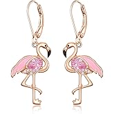 Flamingo Earrings for Women Flamingo Dangle Earrings Sterling Silver Leverback Flamingos Gifts for Women Christmas Jewelry