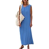Fisoew Women's Summer Sleeveless Maxi Dress Scoop Neck Ribbed Knit Tank Top Dresses