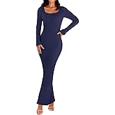 MEROKEETY Women's Winter Spring Long Sleeve Bodycon Sweater Dress 2026 Fall Square Neck Ribbed Knit Party Maxi Dresses