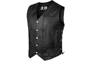 3S TACTICAL 3S MOTORCYCLE BIKER MC CONCEAL CARRY LEATHER VEST BIKERS MOTORCYCLE CLUB GUN POCKET CCW BLACK VEST MEN