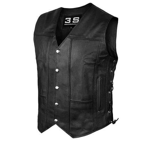 3S MOTORCYCLE BIKER CONCEALED CARRY LEATHER VEST (BLACK, 3XL) in