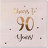 Cheers to 90 Years Cocktail Napkins | Happy 90th Birthday Decorations for Men and Women and Wedding Anniversary Party Decorations | 50-Pack 3-Ply Napkins | 5 x 5 inch folded (Pink)