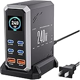 USB C Charger Block, 240W GaN USB C 6-Port Charger Station, Laptop Power PD Adapter with Touch Control and Color Display, Charging Station for MacBook, iPhone, Samsung, Laptop, iPad, Desktop, and More