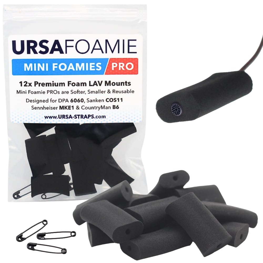 URSA Mini Foamies: Soft Mini Foam Mounts for Wireless Lav Mics. Can be stuck directly to the skin or costume. Fits SANKEN COS11, DPA 6060, Countryman B6, Sennheiser MKE1 (Pack of 12) (Black) — image 1