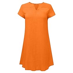 Women's Summer Cotton Linen Dress Loose V-Neck