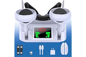 NINABXY VR Charging Dock Compatible for Meta/Oculus Quest 2 - Charging Station Supports LED Indicator/Simultaneously Magnetic Charging Headset and Touch Controller, with 2x1800mAH Rechargeable Batteries