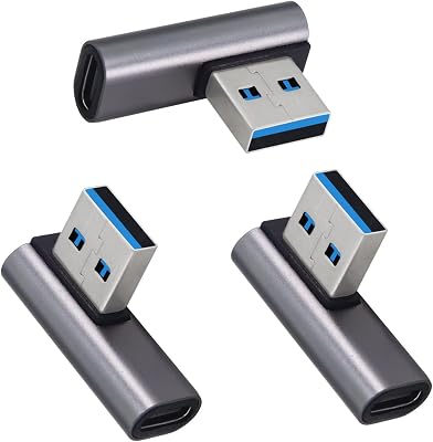 Adattatore USB 3.1 10Gbps 90 Gradi Maschio a Tipo C Femminile - Trasferimento Dati OTG per Tablet Portatile - 3 Pack (Argento)