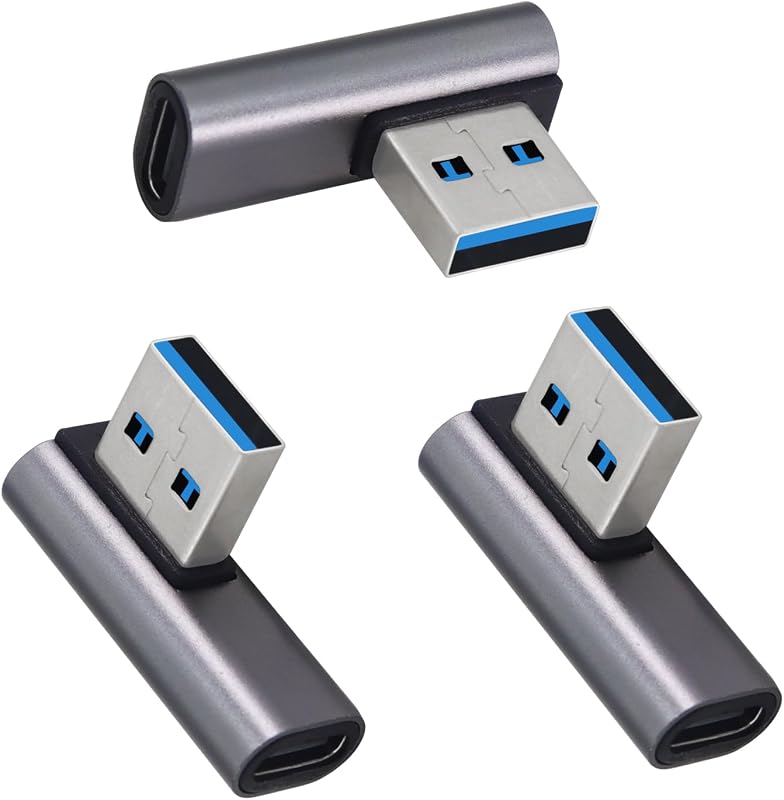 Adattatore USB 3.1 10Gbps 90 Gradi Maschio a Tipo C Femminile - Trasferimento Dati OTG per Tablet Portatile - 3 Pack (Argento)