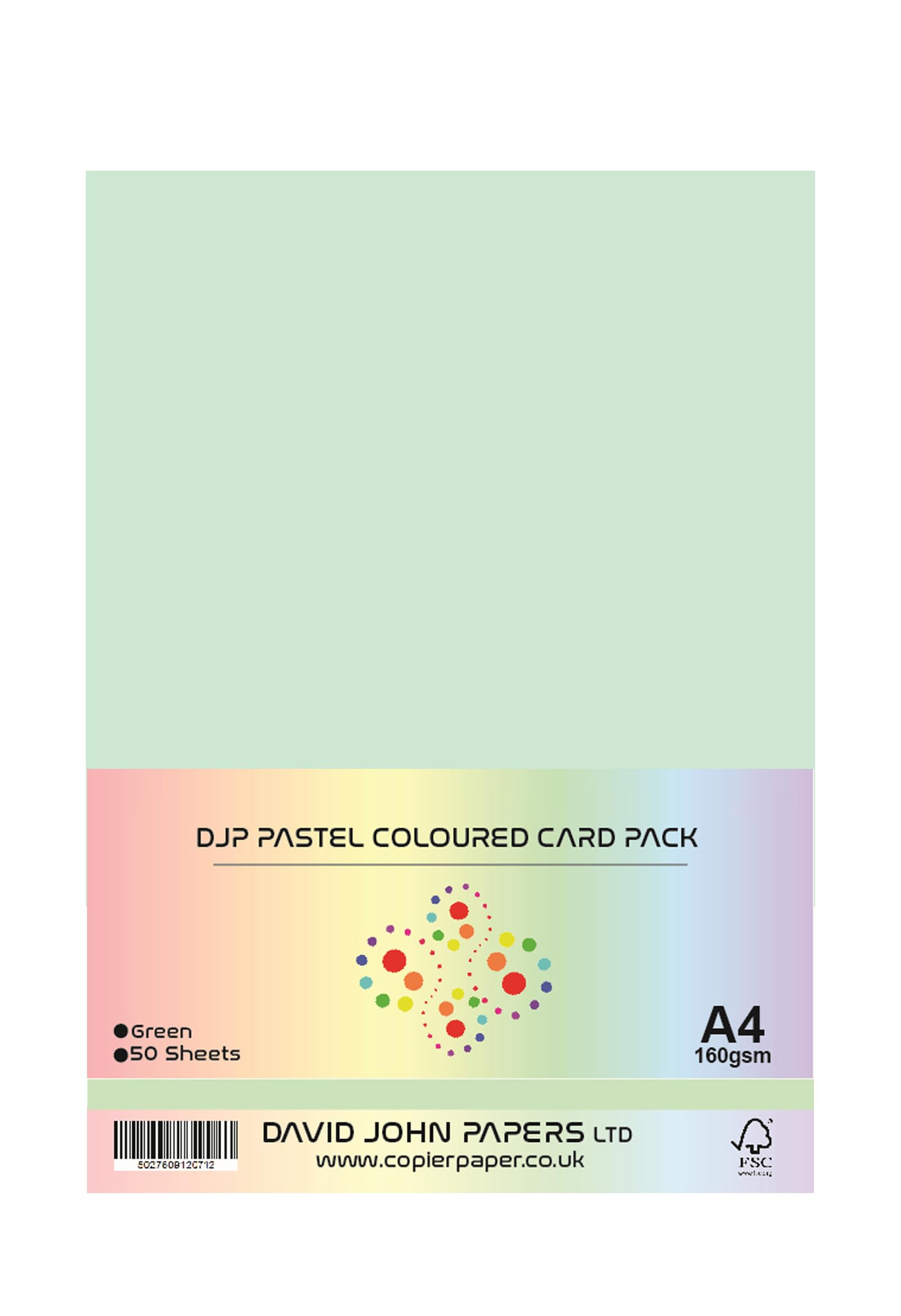 DJP A4 160gsm Pastel Green Coloured Craft Card (50 Sheets)