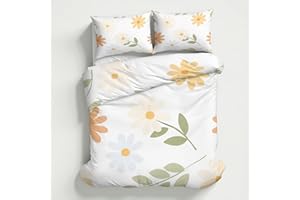 Daisy Flower Duvet Cover Twin Size, Cartoon Floral Bedding Set 2 pcs with 1 Pillow Cover, Daisy Bedroom Decor, Soft Microfibe