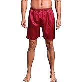 Men's Silky Satin Boxers Shorts Silk Pajama Bottom Shorts Satin Sleep Lounge Underwear Silk Boxers (Red, Medium)