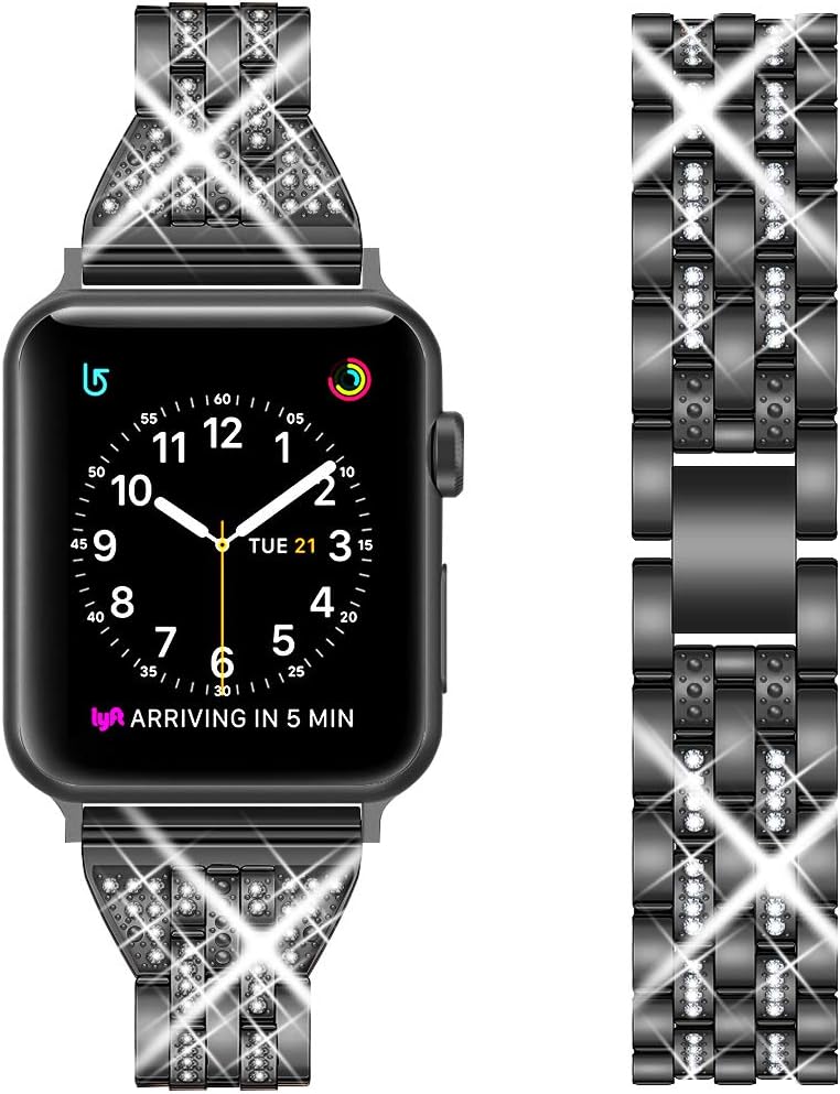Supoix Compatible with Apple Watch Band 38mm 40mm, Women Jewelry Bling Diamond Rhinestone Replacement Metal Wristband Strap for iWatch Series SE/6/5/4/3/2/1(Black)