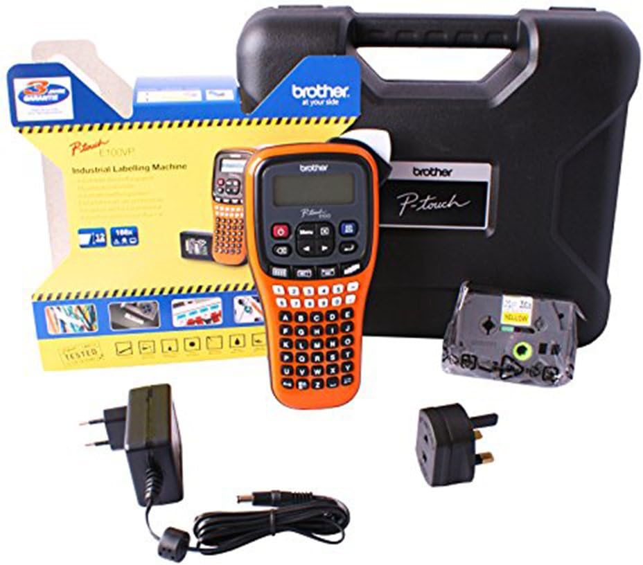 Brother PT-E100VP Portable Ergonomic Handheld Label Printer with Extras