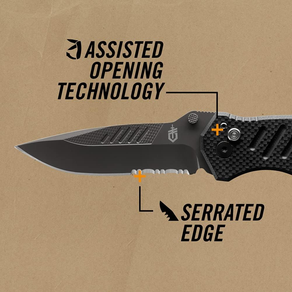 Gerber Gear 31-001709N Swagger Knife, Assisted Opening Tactical Folding Pocket Knife, 3.25 In Blade, Black - Gerber Knives - 