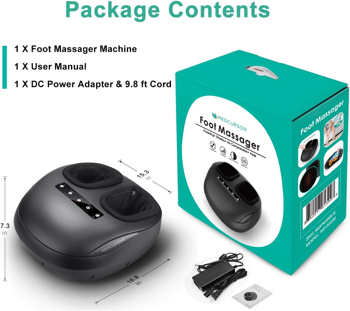 Medcursor Foot Massager Machine with Heat, Shiatsu Deep Kneading Massage, Multi-Level Settings, Air Compression, Electric Muscle Roller Feet Massager, Fits Feet Up to Size 11: Health & Personal Care
