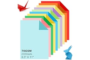 MIIKOUL 200 Sheets A4 Coloured Paper, 8.5" X 11" Handmade Copy Paper (10 Colors), 70gsm, Double Sided Colored Origami Paper Cardstock for Thanksgiving, Christmas DIY Art Crafts School Office Colorful Projects