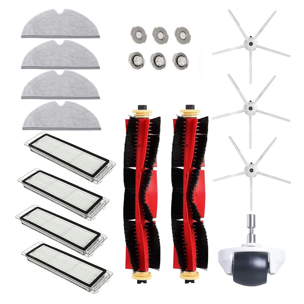 Chuancheng Ersatz-Set für Xiaomi Roborock S6 S5 max S6 Pure S6 maxV Staubsauger, inklusive 2 Rollenbürsten, 3 Seitenbürsten, 4 Hepa-Filter, 4 Wischtücher, 6 Wasserkern, 1 Rad…