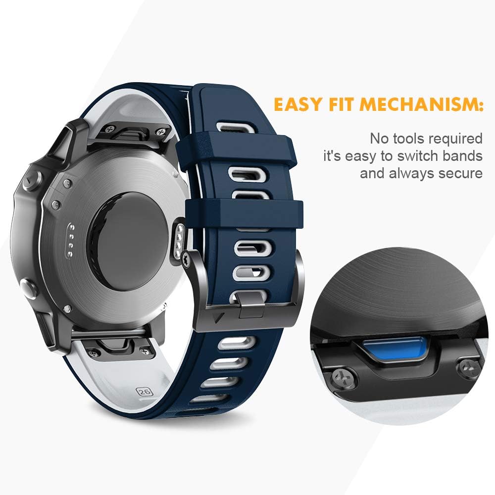 NotoCity Fenix 5X Replacement Strap with 26mm Width Strap for Fenix 5X Plus/Fenix 6X/Fenix 6X Pro/Fenix 7X/Fenix 3/Fenix 3 HR/Descent MK1 (Blue White) - Image 5