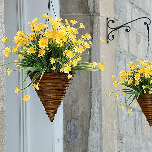 Nahuaa Fake Plants, 4PCS Artificial Daisy Flowers Greenery Bush Faux Plastic Wheat Grass Shrubs Table Centerpieces Arrangements Home Kitchen Office Indoor Outdoor Spring Decorations Yellow - Thumbnail 3
