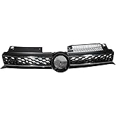 RDDY START Black Carbon Fiber Print Front Bumper Grille w/Chrome Trim Compatible with 2010 2011 2012 2013 2014 Volkswagen MK6 Golf/GTI/Jetta Sportwagen Insert Bumper Upper Center Grille