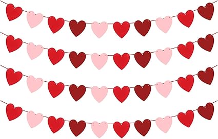 Amazon Com Heart Garland Decorations For Valentines Decor Red Rose Red Pink Color No Diy Valentines Heart Banner For Valentines Decorations Anniversary Love Felt Valentine Garland For Room And Fireplace Toys
