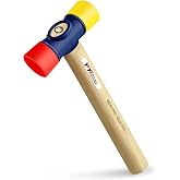 YIYITOOLS 12oz Double‑Faced PU Mallet, Steel Head, Hickory Handle | High‑carbon steel head, hickory wood grip, non‑marring double‑sided surface for flooring, woodworking &amp; furniture assembly