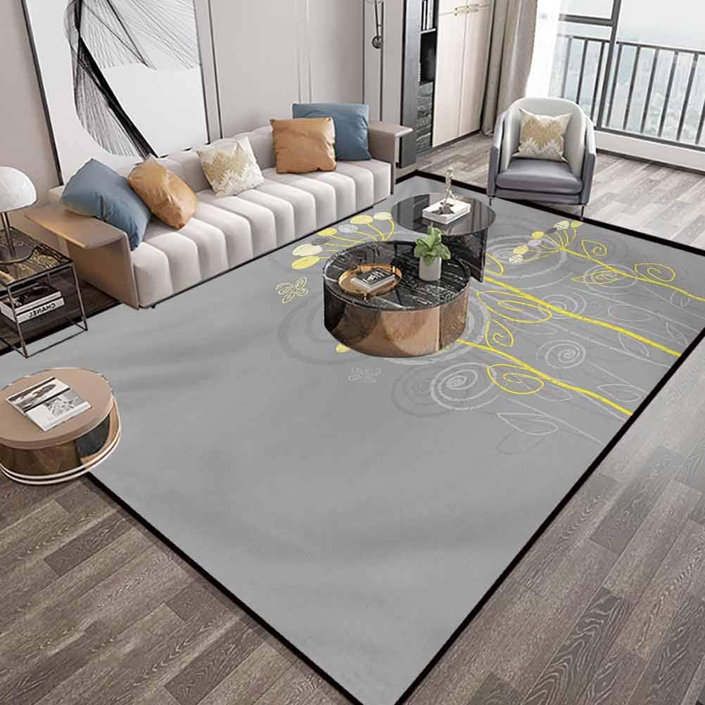 Alfombra de área gris y amarilla de 6 x 9 pies, flores inspiradas bajo