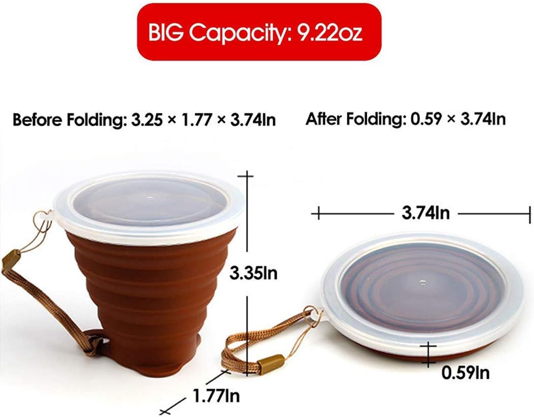 Hillento 4PCS Collapsible Coffee Cup Silicone Folding Cup/Mug Sport Bottle with Lids - Image 3