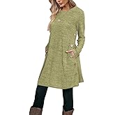 Poetsky Womens Tunic or Tops to Wear with Leggings Long Sleeve Side Buttons Swing Casual Long Shirts with Pockets S-3XL