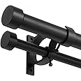 Lwiiom Matte Black Double Curtain Rods 36 to 72 Inches (3-6 Feet),1-Inches Front and 5/8 Inches Back Adjustable End Cap Double Window Drapery Rod for Drapes and Curtains