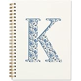 ShowDraven Blue Cute Initial Notebook Journal Diary Libretas Escolares K, Cute Preppy Aesthetic Personalized Notebook Gifts for Teen Girls Women Kids,Preppy Blue Aesthetic School Supplies for Girls 5.5x8.3