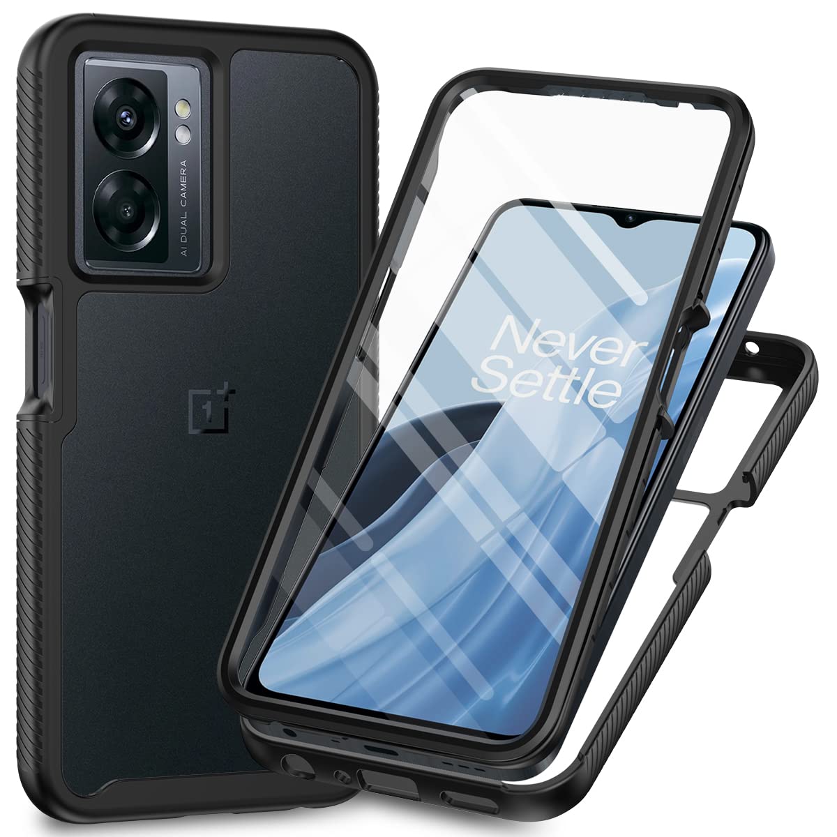 XINNI Case for Oppo A57 4G 2022/Oppo A57S/A77 5G, 360 Degree Shockproof Protective All-Round Protection with Built-in Screen Protector, Robust Bumper Outdoor Cover, Black — image 1