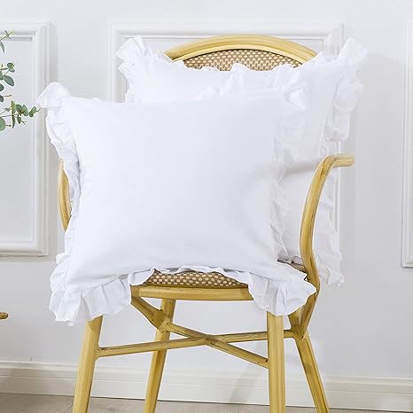 Amazon Com Tealp 18 X18 Euro Pillow Shams White Throw Pillow Covers 100 Cotton Square Cushion Cases With Ruffle Cotton Shabby Chic Rustic Pretty Vintage Lace Bed Euro Pillowcases Cute Plain 2 Pack Home