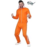 WATCPNO Halloween Men's Costume Orange Sports Suit Jacket Sportswear Suit with Glasses for Halloween Cosplay Party