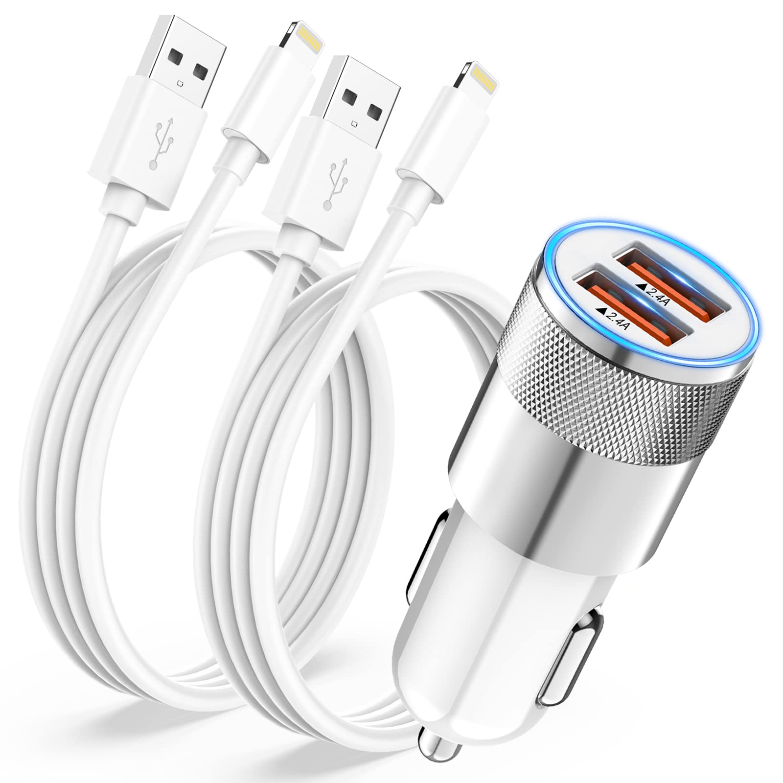 iPhone Car Charger Adapter [Apple MFi Certified], Car iPhone Charger Cigarette Lighter Dual USB Auto Cigarette for iPhone 14 13 12 11 Pro Max/XS/X/8,Fast Auto Phone Charger with 2x Lightning Cable