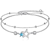 LUHE Star Anklets Sterling Silver Layered Chain Star Ankle Bracelets Jewelry Gifts for Women Girls