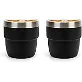 Zenbo 4 oz Espresso/Coffee Cups, Ceramic-Lined Double Wall Vacuum Insulated 18/8 Stainless Steel, Stackable & Dishwasher Safe, Space-Saving, Compatible with Most Espresso & Coffee Makers, 2 Pack
