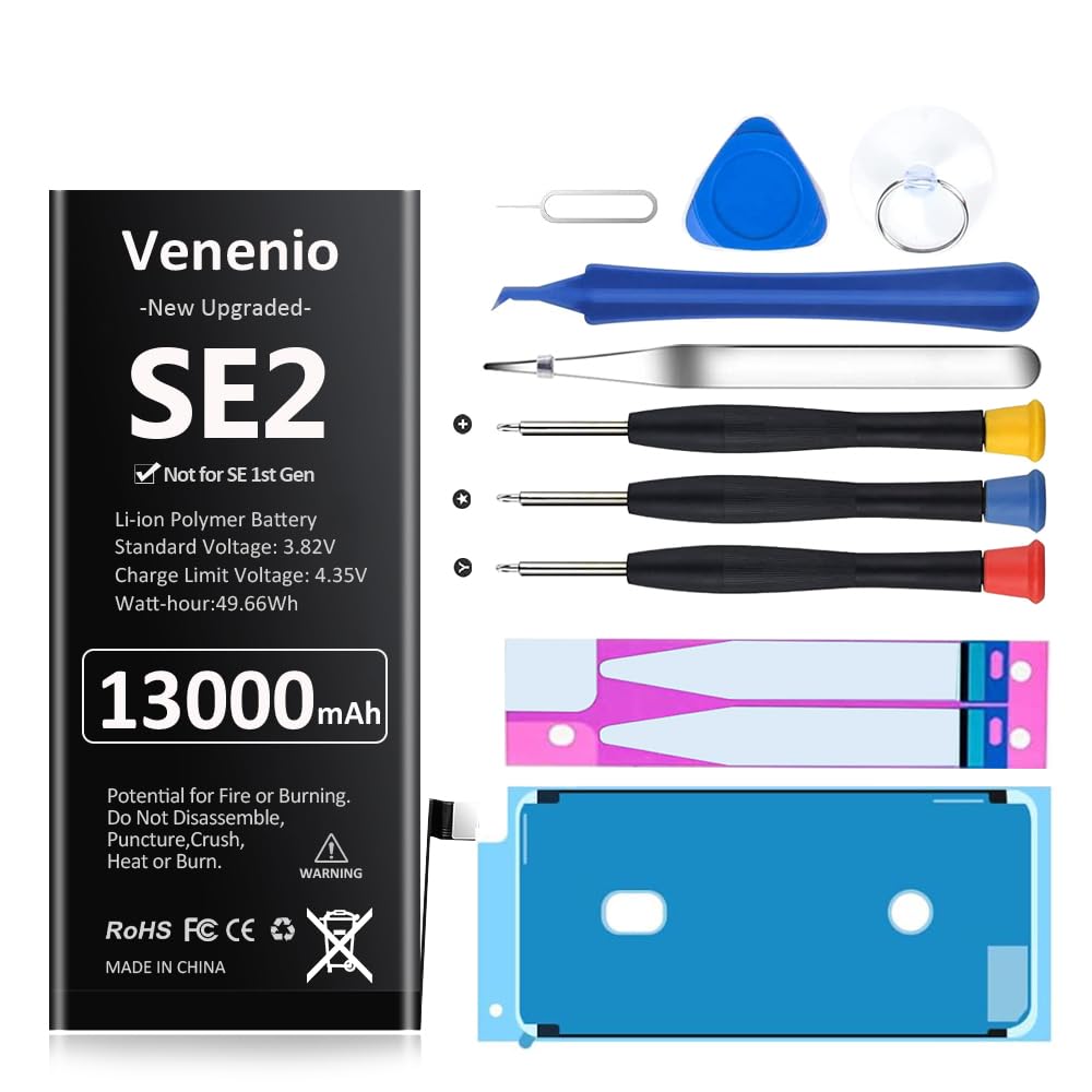 Photo 1 of [13000mAh] Battery for iPhone SE 2020, Upgraded Ultra-High Capacity Replacement Battery for iPhone SE 2nd Generation A2275, A2296, A2298 with Complete Repair Tool Kit