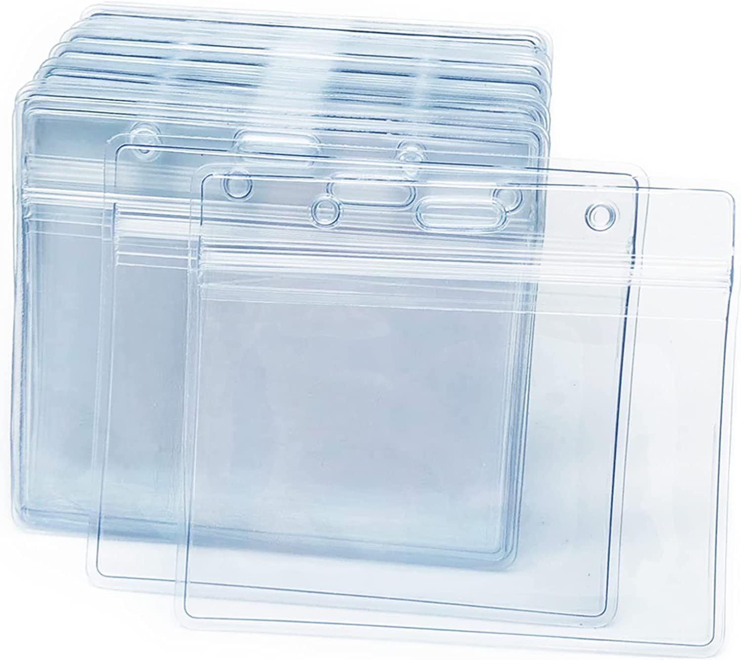 Clear Name ID Badge Holder - 100Pack Clear Plastic Horizontal Name Badge Holders ID Card Holders Waterproof Transparent PVC ID Name Badge Holders Pouch Card Holder for Office (3.3 x 3.9 Inch)