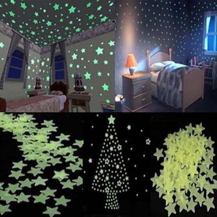 Rrimin 100PCS Home Wall Light Green Glow In The Dark Star Stickers Decal for Baby Kids Room