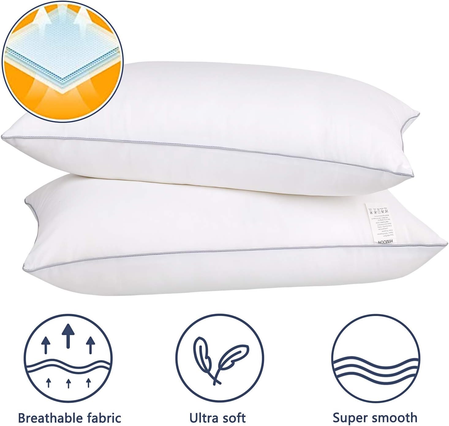 HIMOON Bed Pillows for Sleeping 2 Pack,Queen Size Cooling Pillows Set of 2,Top-end Microfiber Cover for Side Stomach Back Sleepers: Home & Kitchen